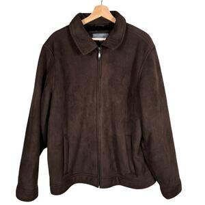 Perry Ellis Winter Jacket Men's Large Brown Faux Suede Faux Fur Lining Full Zip
